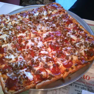 Deep dish Sicilian Meat Lovers Pizza... Enough said.