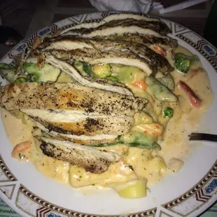 Chicken Fettuccine Primavera (w/ flash)