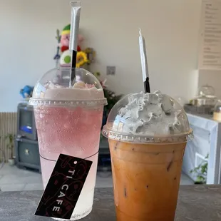 Lychee soda + Thai tea + black sesame kem