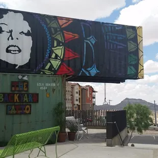 Beautiful view. Has some benches outside and a little swing.