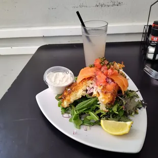 Salmon lox waffle and lavender lemonade