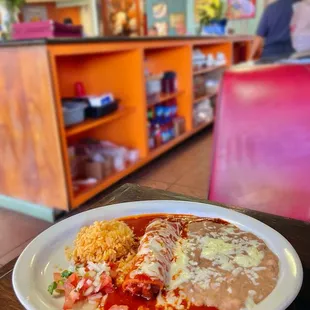 Chicken Enchilada with Rice and Beans