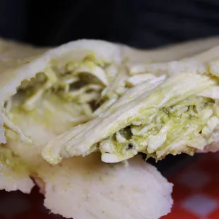 Tamal de pollo, chicken in green salsa.