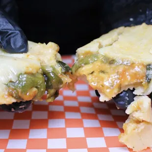Rajas con Queso, Poblano pepper, cheese, onions in a tomato sauce.
