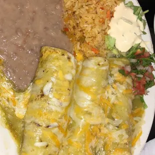 Green enchiladas with chicken. Soooooo good! Highly recommend