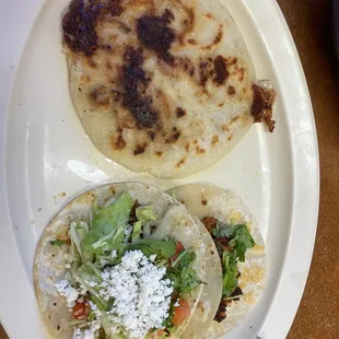 Papusa, beef taco, pork taco