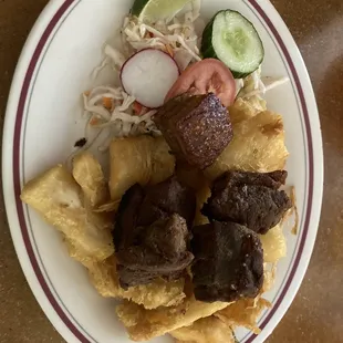 Yuca and chicharonnes