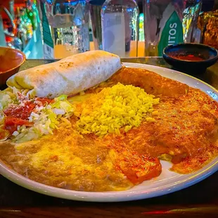 Large Combination Plate with Carnitas Burrito, Beef Enchilada and a Chile Relleno