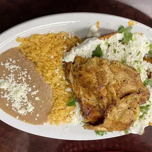 Delicious Chicken Chilaquiles in Spicy Red Sauce.