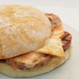 a close up of a sandwich on a plate