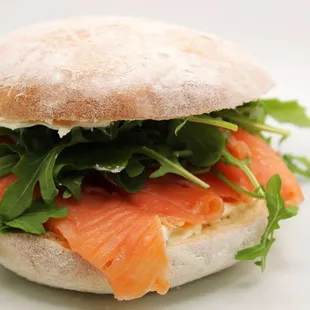 Smoked salmon and cream cheese mollete sandwich