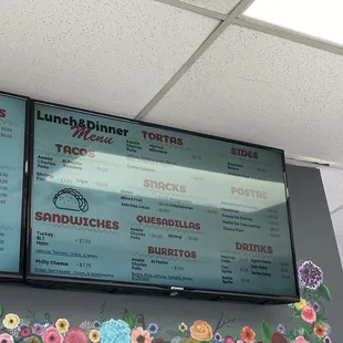 a menu on the wall