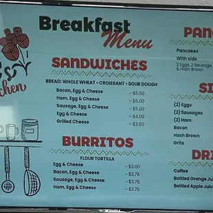 Breakfast menu