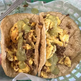 Chorizo, egg, and cheese breakfast tacos