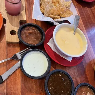 Chips, salsa and queso.