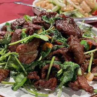 Sauted Spicy Beef with fresh Peppers and Cilantro