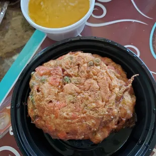 egg foo young, brown sauce