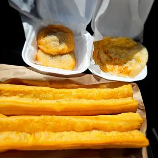 Fried dough, sweet rice pastry and scallion pancake