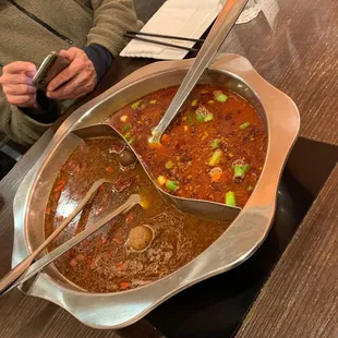 Hot pot--1/2 lamb, 1/2spicy