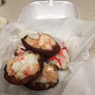 Order of seafood potato skins.