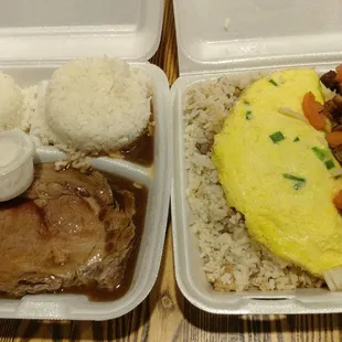 two takeout containers of food