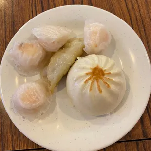 Shrimp dumplings, bbq pork bao, and beef gyoza!!
