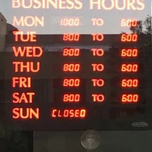 The posted hours as of 12/01/2017 The yelp hours are not accurate.