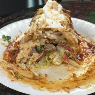 Inside a wet steak burrito