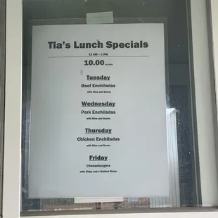 Lunch specials as of July 2021