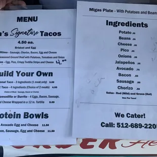 Menu as of July 2021