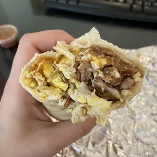 Huge!! Bacon egg bean cheese, perfect ratio of each.