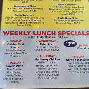Lunch hours on menu