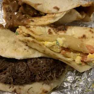 Carne Guisada, Huevo a la Mex, and Barbacoa Breakfast Tacos