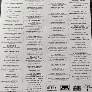 Drink menu