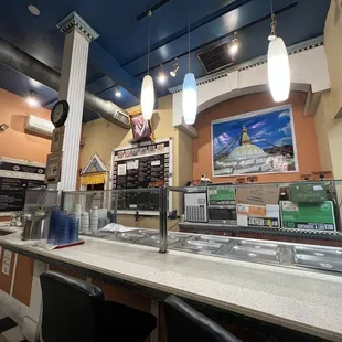 the counter area of a restaurant