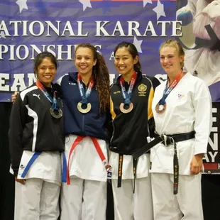 Joane Orbon and Crystal Lee and other members of Northern California Team Kumite win Gold medal in USA Karate Nationals.