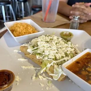 Chicken Flautas with Rice and Beans