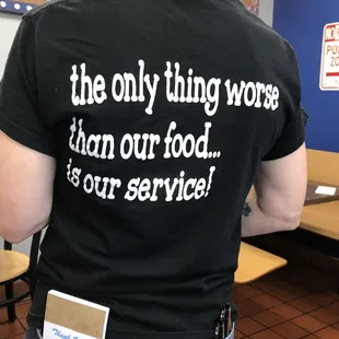 The comical cafe slogan.