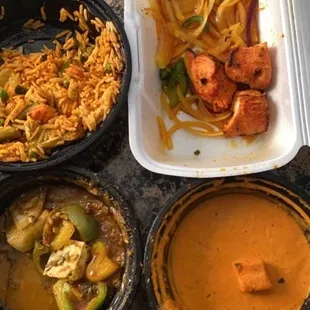 Biryani, paneer, chicken tikka and paneer tikka masala