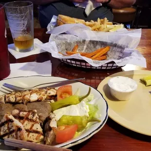Hot Greek platter and a fish sandwich w/fries...