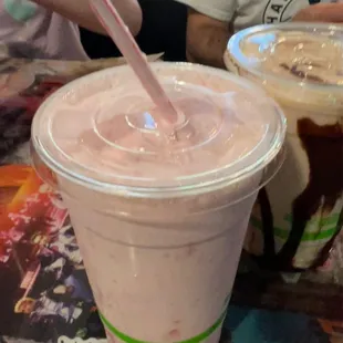 Strawberry shake with fresh strawberries- my favorite! Yum