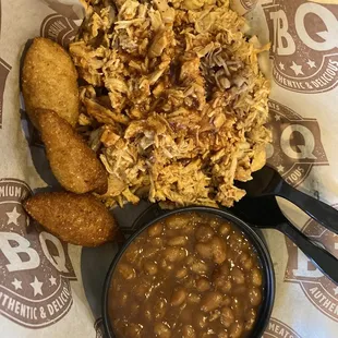 BBQ Chicken w/hushpuppies &amp; baked beans