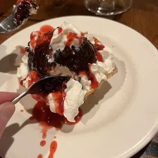 The dessert was my favorite part. Oreo covered fried ice cream covered in strawberry syrup in a fried cinnamon sugar chip bowl.