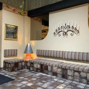 a seating area in a restaurant