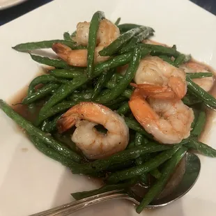 Garlic green beans with shrimp added