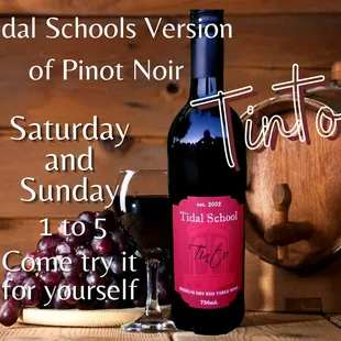 a bottle of pinot noir and a glass of wine