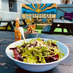 Zeus' Greens Salad on the back patio