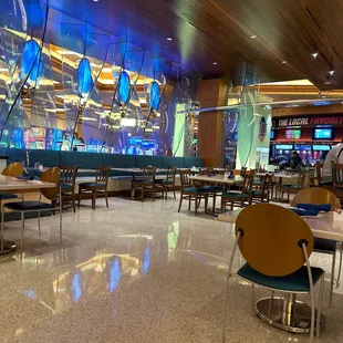 tables and chairs in a restaurant