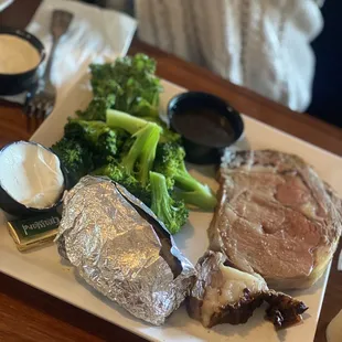 Prime rib with baked potato