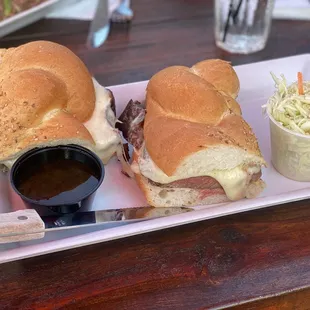 Prime rib sandwich w/ Cole slaw